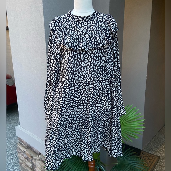 Zara Animal Print Long sleeve Smock dress size Large - Picture 8 of 14